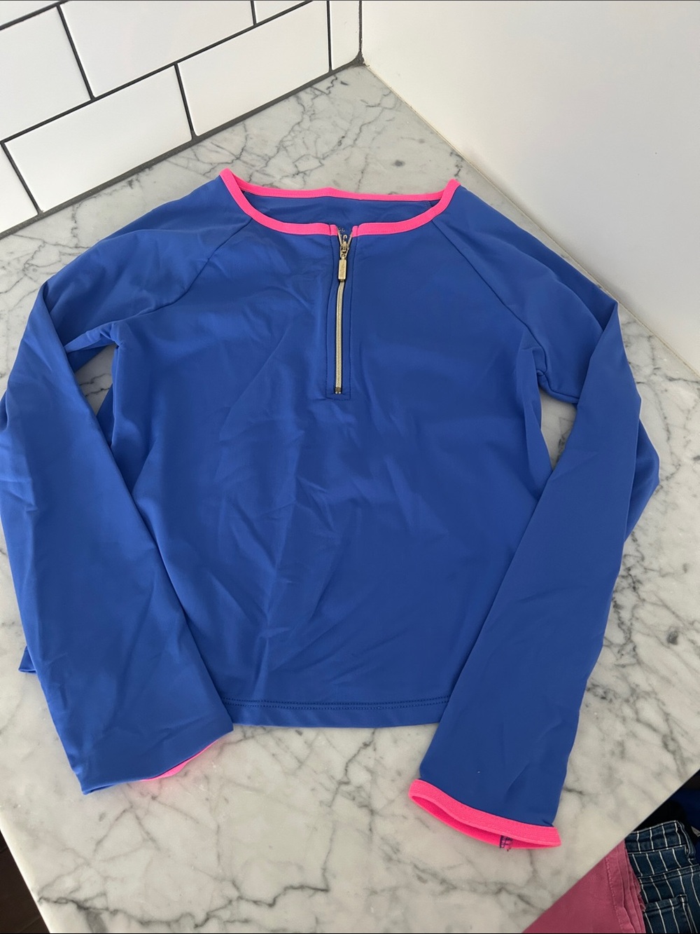 Lilly Pulitzer Royal Blue Long-Sleeve Rashguard with Pink Trim